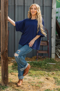 Oversized Relaxed Fit Terry Top: NAVY / L