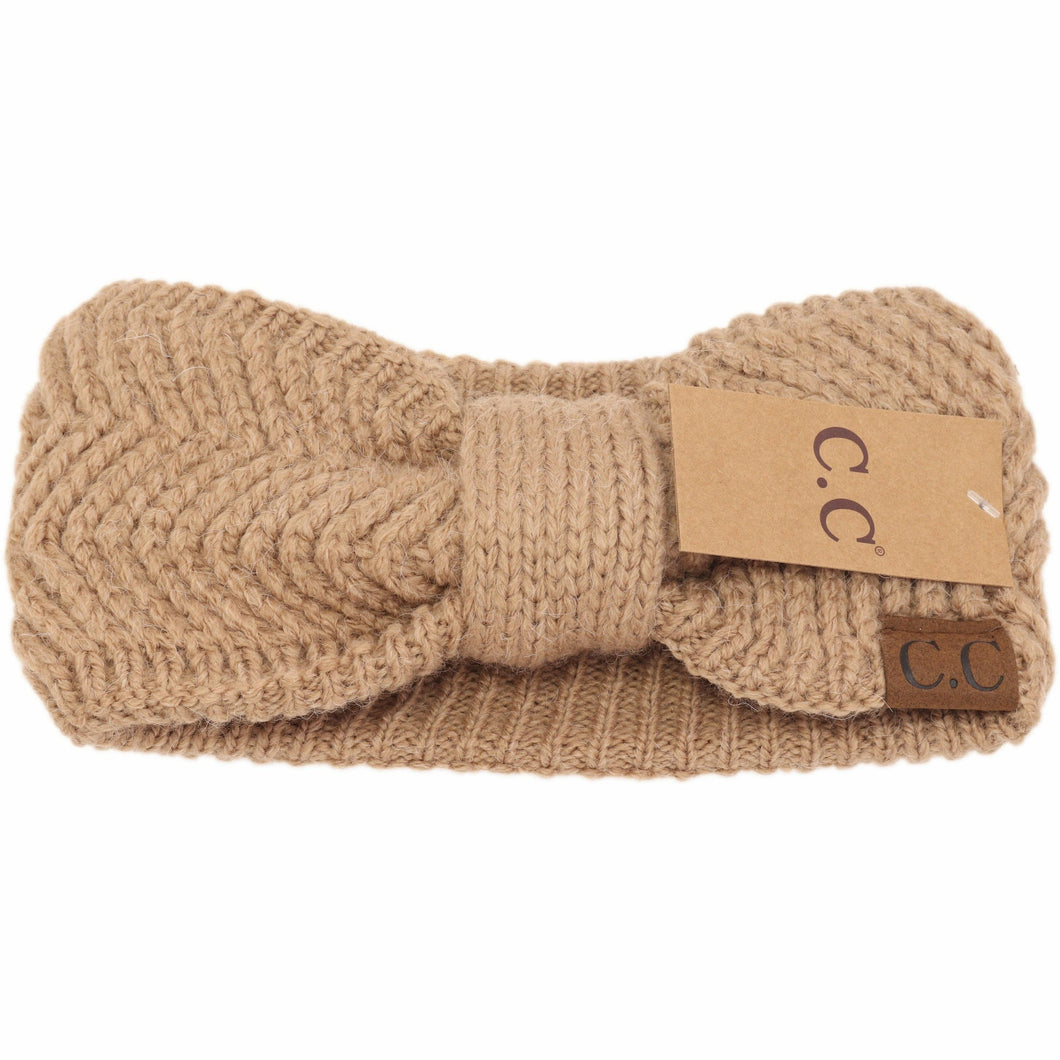 Chevron Knit Knot Women's Fashion Headband: Taupe