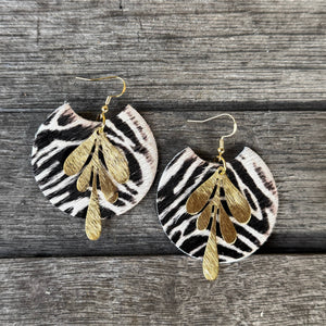 Sara - Zebra Cowhide - Brass + Leather Earrings