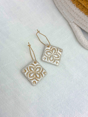 Madeline Tile Hoops: Pearl with gold