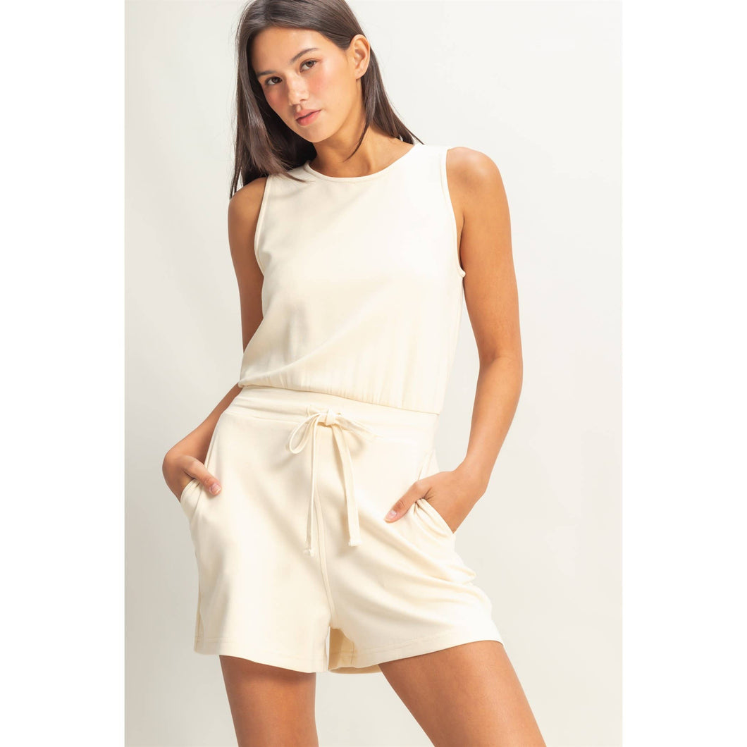 Drawstring Waist Sleeveless Romper