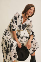 Dreamy Jacquard Floral Midi Dress w/ Statement Sleave