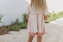 Kids Sand Blush Stripe Pocket Ruffle Spring Summer Short Set