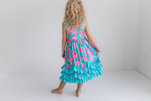 Kids Pink Blue Tropical 3 Ruffle Spring Summer Dress