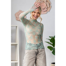 Lace Long Sleeve See Through Top: Sage / M