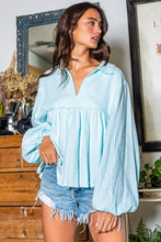 Puff Sleeve Collared Flowy Babydoll Top