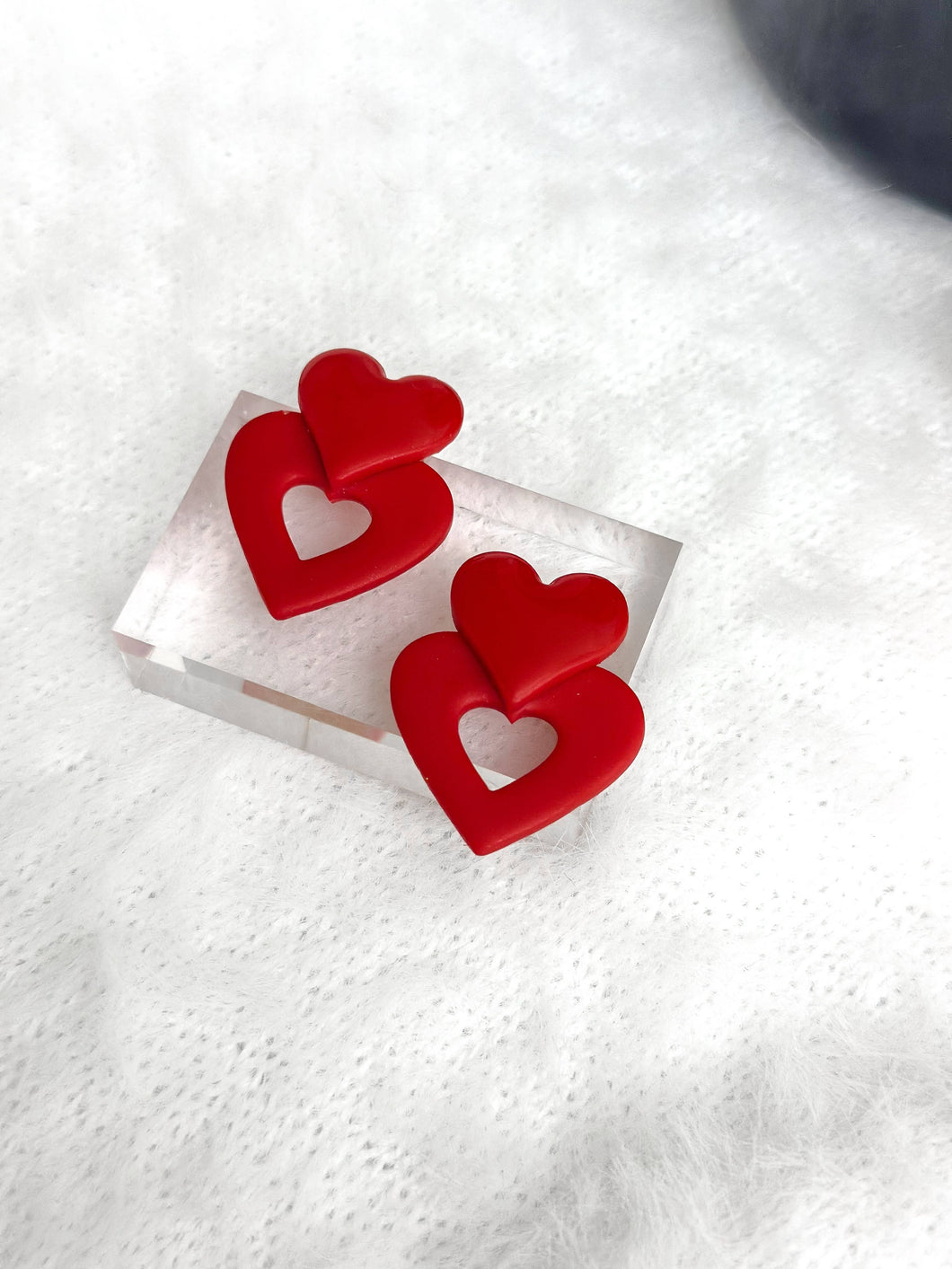 Sylvie Double Heart Earrings: Cherry