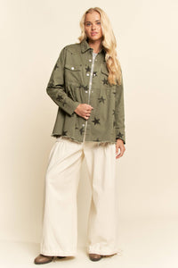 This Star Printed Baby Doll Front Snap Jacket