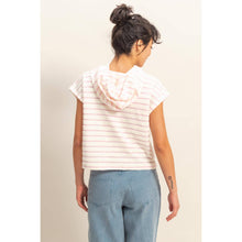 DZ25C099-Striped Short Sleeve Pullover Hoodie Top: BLACK/CREAM / S-M-L(2-2-2)