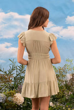 V NECK SHORT SLEEVE RUFFLE DETAIL SHIRRED MINI DRE: PINK