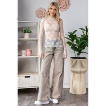 Lace Long Sleeve See Through Top: Sage / M