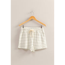 DZ25C100-Striped Drawstring Waist Shorts: BLACK/CREAM / S-M-L(2-2-2)