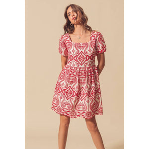 Eyelet Floral Lace A Line Brunch Boho Dress