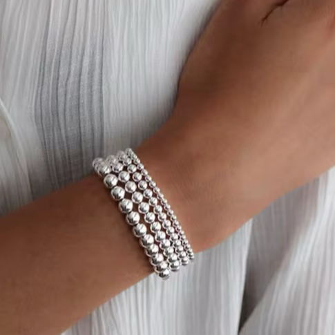 Stainless Steel Waterproof Silver Beaded Bracelets: 3mm