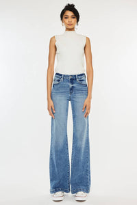 KanCan High Rise Wide Leg Flare Medium Wash Stretch Jeans