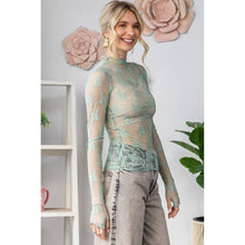 Lace Long Sleeve See Through Top: Sage / M