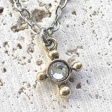 Tiny Cross Mix-Metal Necklace w/ Clear Crystal