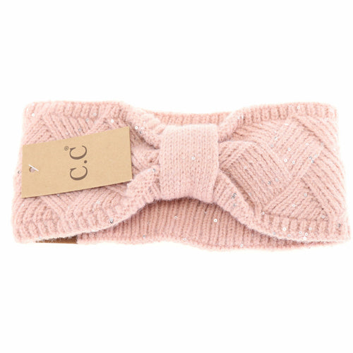 Sequin Brioche Cable Knit C.C Fashion Headband: Rose