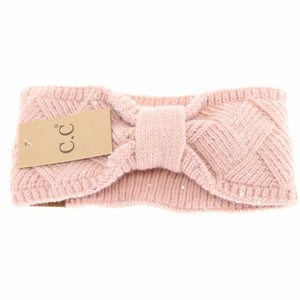 Sequin Brioche Cable Knit C.C Fashion Headband: Rose