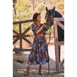 Dreamy Jacquard Floral Midi Dress w/ Statement Sleave