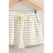 DZ25C100-Striped Drawstring Waist Shorts: BLACK/CREAM / S-M-L(2-2-2)