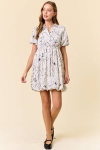 Floral Print Split V-Neck Bubble Hem Mini Dress