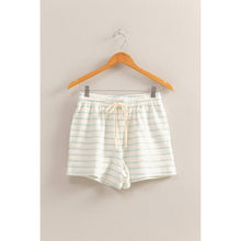 DZ25C100-Striped Drawstring Waist Shorts: BLACK/CREAM / S-M-L(2-2-2)
