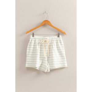 DZ25C100-Striped Drawstring Waist Shorts: BLACK/CREAM / S-M-L(2-2-2)