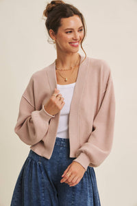 Timeless Layering Waffle Sweater Cardigan w/ Balloon Sleeves