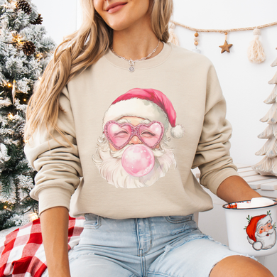 Vintage Pink Bubble Gum Santa Christmas Sweatshirt