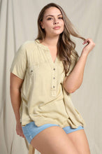 Plus Mineral Washed Raglan Short Sleeve Over Sized Top