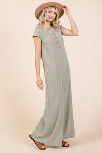 Waffle Knit Henley Short Sleeve Wide Leg Jumpsuit