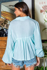 Puff Sleeve Collared Flowy Babydoll Top