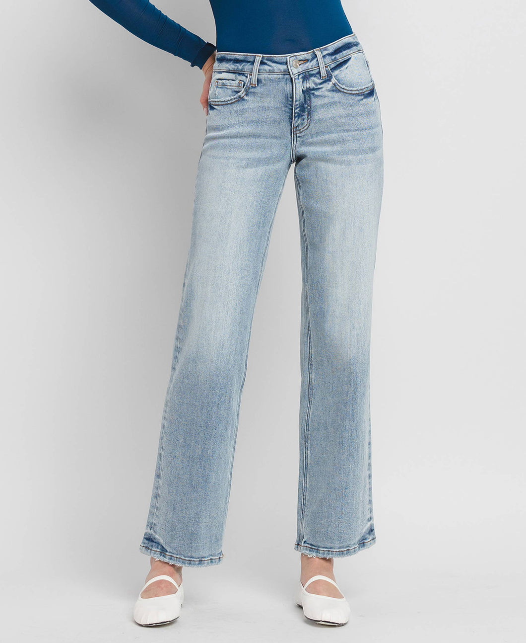 TUMMY CONTROL MID RISE SLIM WIDE LEG JEANS