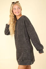 Mineral Washed Oversized Knit Sweatshirt Mini Dress - Black