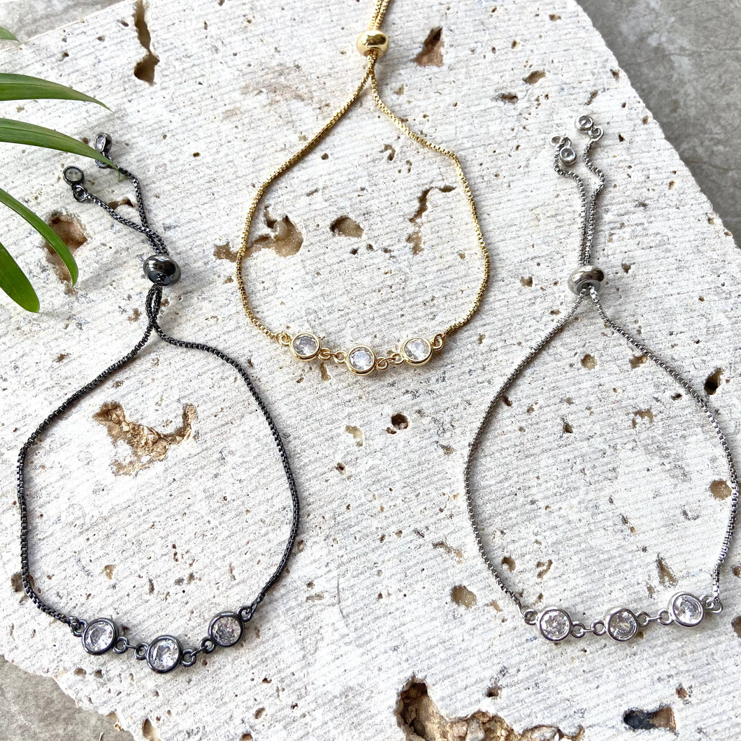 3-Round CZ Slider Bracelet: Silver