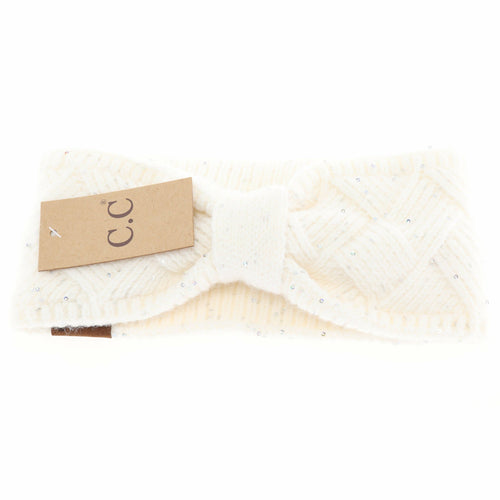 Sequin Brioche Cable Knit C.C Fashion Headband: Cream