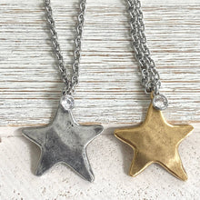 Non-Tarnishing Celestial Mix-Metal Star Necklace: Silver