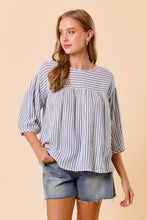 Dropped Shoulder 3/4 Sleeve Striped Blouse