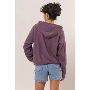 Brushed Oversized Hooded Pullover in Dark Plum