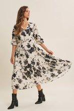 Dreamy Jacquard Floral Midi Dress w/ Statement Sleave