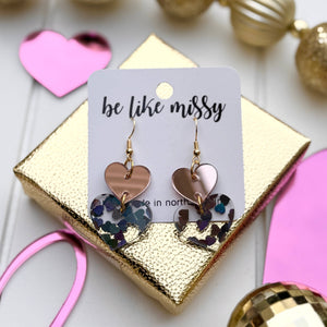 Valentine's Day Earrings - Heart Stacks - Rose Gold + Hearts