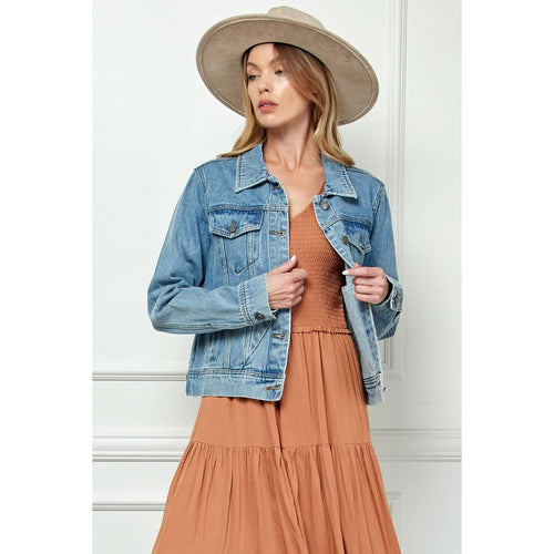 Cropped Denim Jacket with Asymmetric Seam