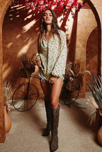 Smoked Stand Collar Floral Print Blouse