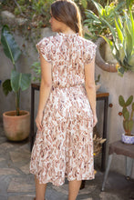 Pleated Ruffle Sleeve Tiered Midi Printed Dress