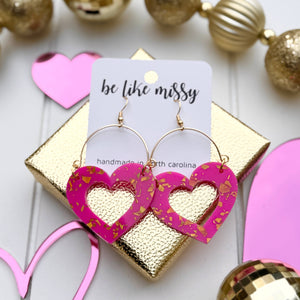 Valentine's Day Earrings - Remix Hearts - Hot Pink