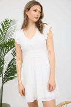 V NECK SHORT SLEEVE RUFFLE DETAIL SHIRRED MINI DRE: PINK