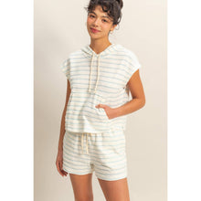 DZ25C099-Striped Short Sleeve Pullover Hoodie Top: BLACK/CREAM / S-M-L(2-2-2)