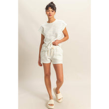 DZ25C100-Striped Drawstring Waist Shorts: BLACK/CREAM / S-M-L(2-2-2)
