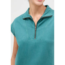 Half Zip Up Mock Neck Mini Dress: DARK TEAL